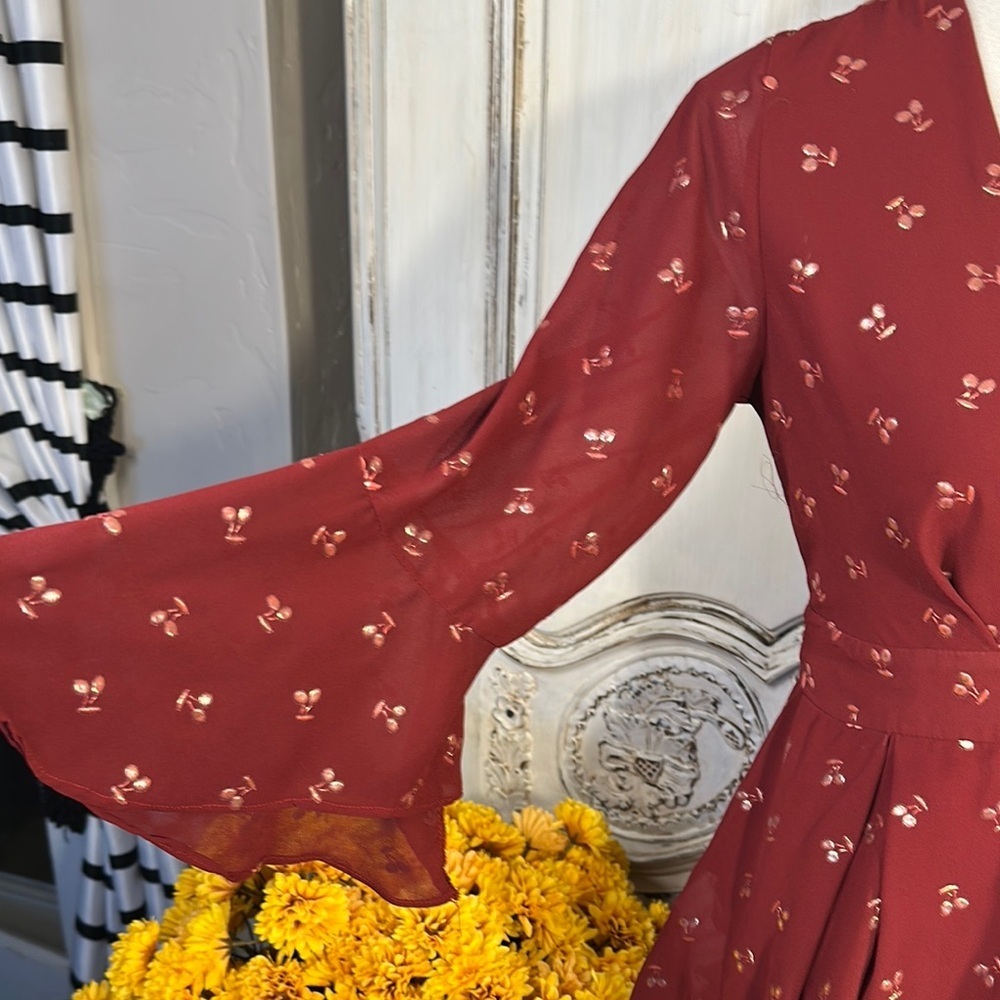 Ruby Red Ruffled Sheer Romper With Plunge Necklin… - image 6